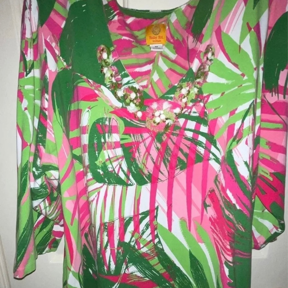 Ruby Rd. Pink Green White Top Blouse-3X
